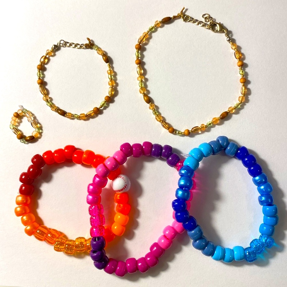 💞💖6x Handmade Beaded Bracelet & Ring Set of 6 Pieces!!